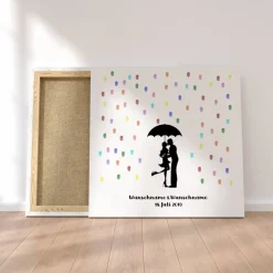 Outlet Gästebuch Hochzeit Fingerabdruck Leinwand Personalisiert Regentropfen Kuss Brautpaar Geschenk Hochzeitsdekoration Namen 50x50 cm Keilrahmen Hochzeitsgästebuch