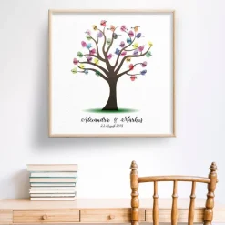 Hochzeitsalben|MADYES Gästebuch Hochzeit Fingerabdruck Leinwand personalisiert – Wedding Tree 50x50 cm Brautpaar Geschenk mit Namen & Datum