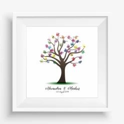 Hochzeitsalben|MADYES Gästebuch Hochzeit Fingerabdruck Leinwand personalisiert – Wedding Tree 50x50 cm Brautpaar Geschenk mit Namen & Datum
