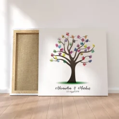 Hochzeitsalben|MADYES Gästebuch Hochzeit Fingerabdruck Leinwand personalisiert – Wedding Tree 50x50 cm Brautpaar Geschenk mit Namen & Datum
