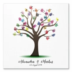Hochzeitsalben|MADYES Gästebuch Hochzeit Fingerabdruck Leinwand personalisiert – Wedding Tree 50x50 cm Brautpaar Geschenk mit Namen & Datum