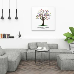 Hochzeitsalben|MADYES Gästebuch Hochzeit Fingerabdruck Leinwand personalisiert – Wedding Tree 50x50 cm Brautpaar Geschenk mit Namen & Datum
