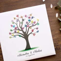 Hochzeitsalben|MADYES Gästebuch Hochzeit Fingerabdruck Leinwand personalisiert – Wedding Tree 50x50 cm Brautpaar Geschenk mit Namen & Datum