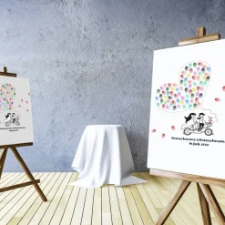 Hochzeitsgästebuch|MADYES Gästebuch Hochzeit Fingerabdruck Fahrrad Bike Leinwand Personalisiert Brautpaar Geschenk Hochzeitsdekoration Namen 50x50 cm Keilrahmen
