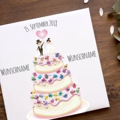 Hochzeitsgästebuch|MADYES Gästebuch Hochzeit Fingerabdruck Leinwand Personalisiert Hochzeitstorte Brautpaar Geschenk Hochzeitsdekoration Namen 50x50 cm Keilrahmen