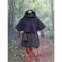 Hot Gugel  für Kinder und Erwachsene, dunkelgraue Kapuze Wolle, Wikinger, Ritter & Räuber Mittelalter, Larp Accessoires