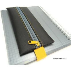 Gummibandmäppchen Kunstleder schwarz, A5 Kalender, A4 Ordner, gelb grau, handmade by BuntMixxDESIGN Federmäppchen