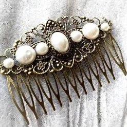 New Haarkamm im Vintage-Stil, bronzefarben,  Cabochon, Antik-Stil Brautschmuck
