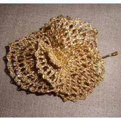 Clearance Haarschmuck Handgeklöppelte Blüte goldfarben Brautschmuck für goldene Hochzeit Klöppelspitze Handarbeit Haarschmuck & Kopfputz