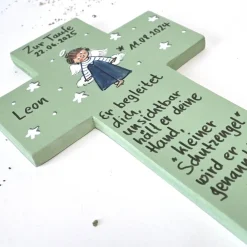Best Handbemaltes Holzkreuz personalisiert – Kinderkreuz zur Taufe für Jungen mit Schutzengel & Wunschtext Geschenke