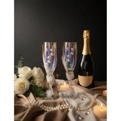 Handdekorierte Hochzeits-Sektgläser mit Perlen – Pearl Romance (2er Set) Hochzeitsdeko