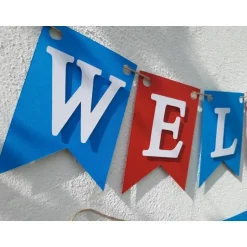 Dekoration|TiJaPapierDeko Handgefertigte Girlande Welcome Home Rot Blau Weiß superschöne Girlande Willkommen