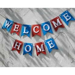 Dekoration|TiJaPapierDeko Handgefertigte Girlande Welcome Home Rot Blau Weiß superschöne Girlande Willkommen