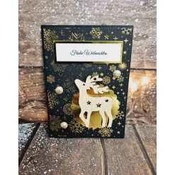 Clearance Handgefertigte Weihnachtskarte Rentier Holz - inkl. Einlegeblatt & Umschlag Weihnachtskarten