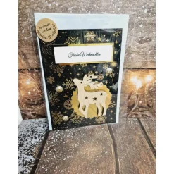 Clearance Handgefertigte Weihnachtskarte Rentier Holz - inkl. Einlegeblatt & Umschlag Weihnachtskarten