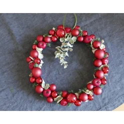 Best Handgefertigter Weihnachtskranz Apfel Spiegelbeere – Rot, 24cm Ø, Glas & Dekoäpfel Weihnachtsdeko