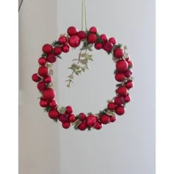 Best Handgefertigter Weihnachtskranz Apfel Spiegelbeere – Rot, 24cm Ø, Glas & Dekoäpfel Weihnachtsdeko