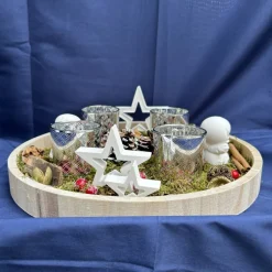 Hot Handgefertigtes Advents-Tablett mit Engeln, Moos & Teelichthaltern – natürliche Weihnachtsdeko Adventskränze