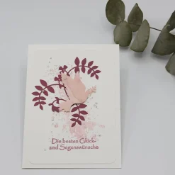 Glückwunschkarten|Kartenmeer Handgemachte Glückwunschkarte zur Konfirmation oder Kommunion – Taube, rosa-bordeaux, für Mädchen, Unikat