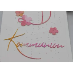 Clearance Handgemachte Kommunionskarte Mädchen – Kreuz im Kreis, rosa-pink, Aquarell, Unikat Glückwunschkarten