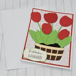Discount Handgemachte Osterkarte Tulpen rot – Frühlingsgruß mit Umschlag Osterkarten