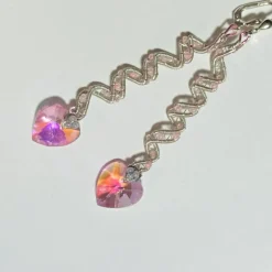 Brautschmuck|kunstpause Handgemachte rosa Herz Ohrringe mit Spiralperle an 925er Silber – Funkelnder Boho Brautschmuck