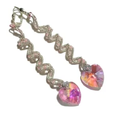 Brautschmuck|kunstpause Handgemachte rosa Herz Ohrringe mit Spiralperle an 925er Silber – Funkelnder Boho Brautschmuck