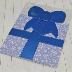 Best Handgemachte Weihnachts-Grußkarte A6 mit Gutscheinfach – Geschenk-Design in Blau mit Schleife & Winterdetails – inkl. Um Weihnachtskarten