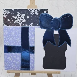 Best Handgemachte Weihnachts-Grußkarte A6 mit Gutscheinfach – Geschenk-Design in Blau mit Schleife & Winterdetails – inkl. Um Weihnachtskarten