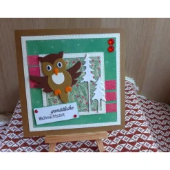 Weihnachtskarten|Wollzottel Handgemachte Weihnachtskarte mit Eule