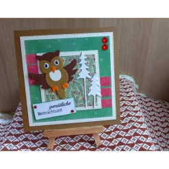 Weihnachtskarten|Wollzottel Handgemachte Weihnachtskarte mit Eule