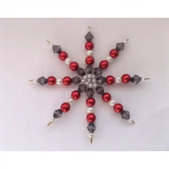 Sale Handgemachtes Perlenstern-Set rot-grau-weiß aus 3 Sternen, Weihnachtsdeko, Weihnachtsbaum, Christbaum, Weihnachten, Adve Baumschmuck