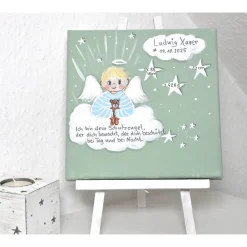 Best Handgemaltes Schutzengel Taufgeschenk Junge – Personalisiertes Engelbild mit Teddy zur Taufe & Geburt, 20x20 cm Geschenke