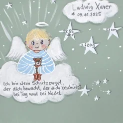 Best Handgemaltes Schutzengel Taufgeschenk Junge – Personalisiertes Engelbild mit Teddy zur Taufe & Geburt, 20x20 cm Geschenke
