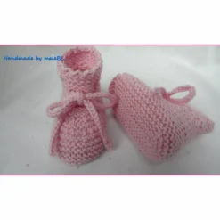 Geschenke|maleBL Handgestrickte rosa Babyschuhe aus Merinowolle – Neugeborenenschuhe zum Binden