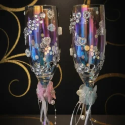 Outlet Handverzierte Champagnergläser „Nova Petal“ – exklusive Hochzeitsgläser mit Blütenakzenten Hochzeitsdeko