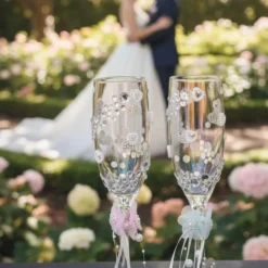 Outlet Handverzierte Champagnergläser „Nova Petal“ – exklusive Hochzeitsgläser mit Blütenakzenten Hochzeitsdeko
