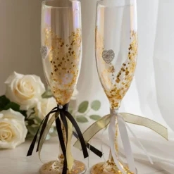 Online Handverzierte Hochzeitssektgläser Gold Herz – 2er-Set für Hochzeit, Verlobung & Jubiläum Hochzeitsdeko