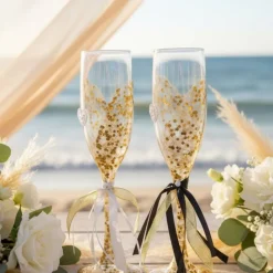 Online Handverzierte Hochzeitssektgläser Gold Herz – 2er-Set für Hochzeit, Verlobung & Jubiläum Hochzeitsdeko