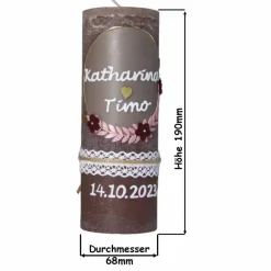 Hochzeitskerzen|Kreativatelier A & V Harmonie der Liebe: Rustikale Hochzeitskerze personalisierbar mit Blumenranke und goldenen Herzen, Hochzeitsgeschenk