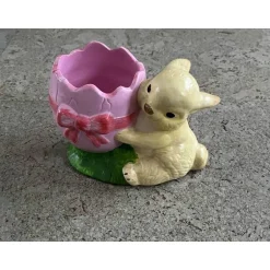 Osterhasen|Mal- und Bastelwerkstatt Hase mit Ei als Blumentopf oder Schale ca.20x12cm - Rohling oder Handbemalte wetterfeste Gießkeramik - Unikat