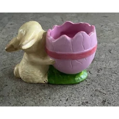 Osterhasen|Mal- und Bastelwerkstatt Hase mit Ei als Blumentopf oder Schale ca.20x12cm - Rohling oder Handbemalte wetterfeste Gießkeramik - Unikat