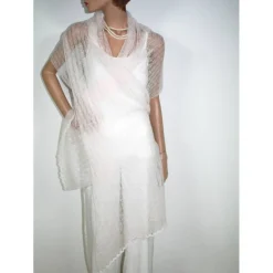 Discount Hauchzarter Brautschal in weiß-rosa, Mohair-Stola für die Hochzeit, sommerliches Lace-Tuch, dünnes Umschlagtuch Brautstolen & -Boleros