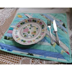 hellblaues Tischset Patchwork Quilt , Platzset Streifen Tischdekoration