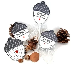 New Herbst Deko Eicheln mit Schriftzug zum aufhängen 4er Set Herbst
