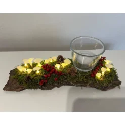 Herbst|HeimlichDeko Herbstgesteck Herbstdeko Ledpilze Teelicht Baumrinde