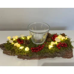 Herbst|HeimlichDeko Herbstgesteck Herbstdeko Ledpilze Teelicht Baumrinde