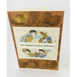 Discount Herbstliche Klappkarte für viele Anlässe geeignet Unikat Herbst Karte, Beige,Blau Braun Herbst