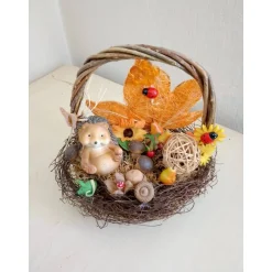 Herbstliche Tischdeko Igel im Korb – Unikat Deko 20x20 cm für den Herbst Tischdekoration