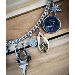 Outlet Herren-Charivari aus Edelstahl, Trachtenschmuck, 1- reihig, Hirsch Trachtenschmuck